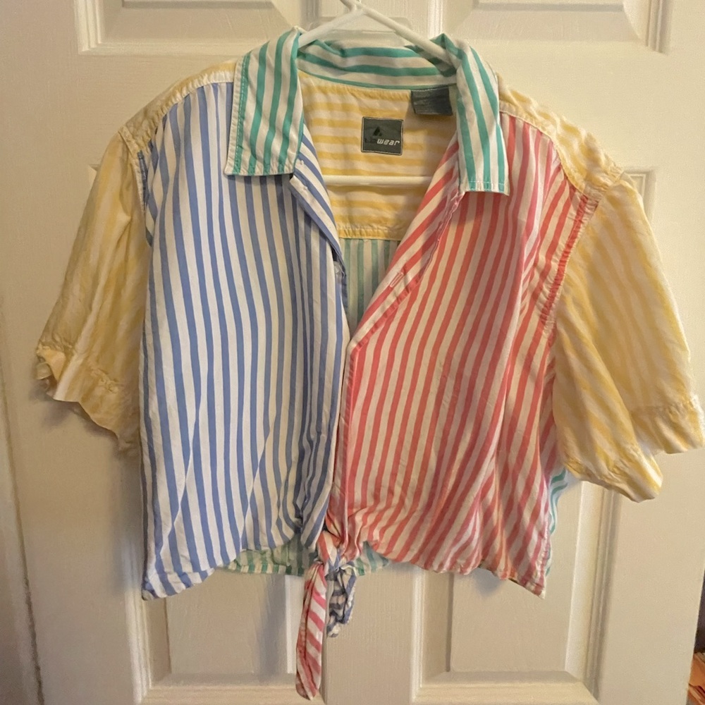 Vintage LizWear Colorblocked Crop Button Down Lg